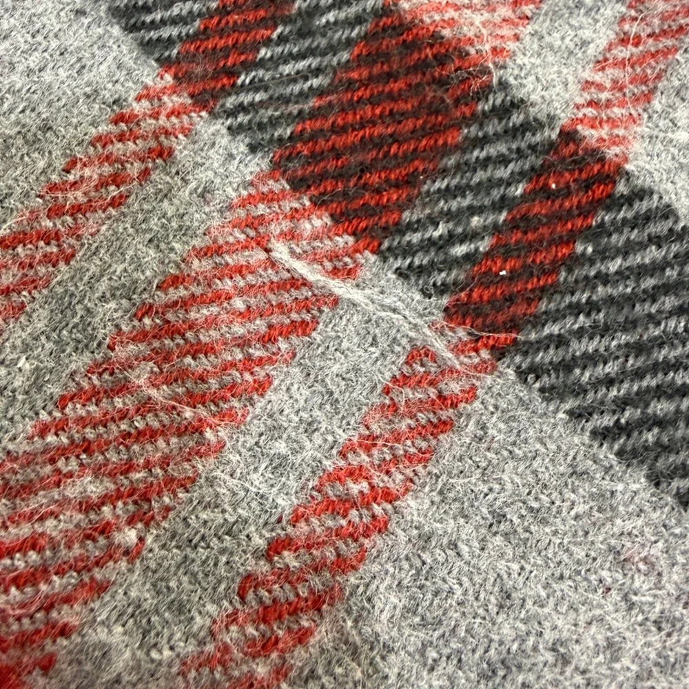 Pottery Barn Reversible Plaid Throw Blanket Red Grey Houndstooth Fringe 50x60
